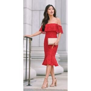 BCBGMaxAzria Lace Ruffles Dress Women 6 NEW Red Coquette Party Event Holiday